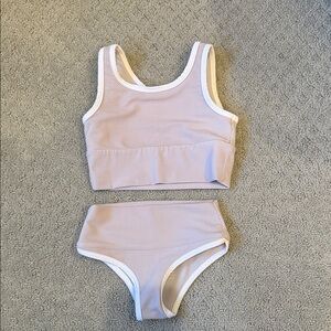 Ribbed Tank Bikini Set in Gray with White Trim 0200